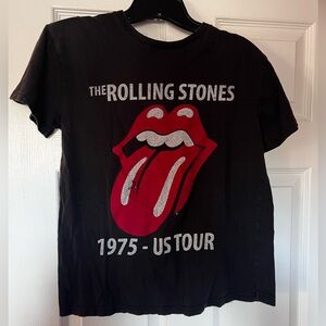 Rolling Stones 1975 World Tour Cropped‎ T-Shirt Women's Small Black and Red GUC